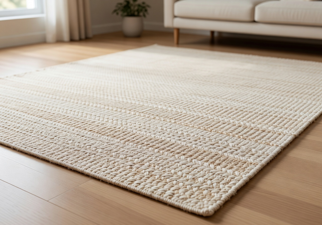 Warm beige and cream woven area rug